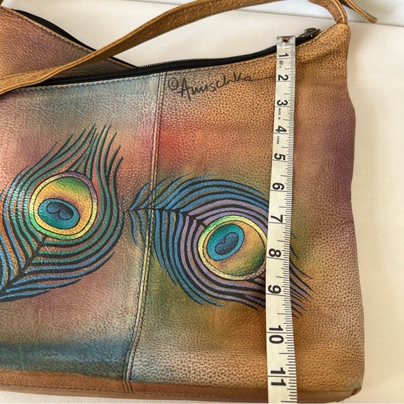 Anuschka V Top Hand Painted Peacock Leather Hobo Shoulder Bag - Picture 15 of 16